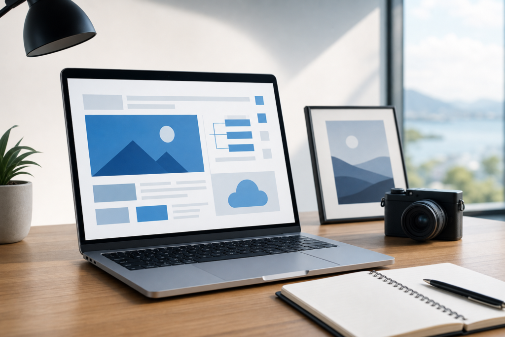 AI-assisted WordPress content workflow on a modern editorial workspace