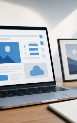 AI-assisted WordPress content workflow on a modern editorial workspace